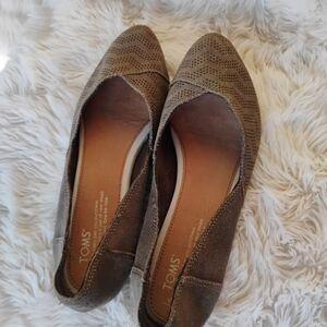 TOMS Olive Brown Perforated Suede Slip-On Flats